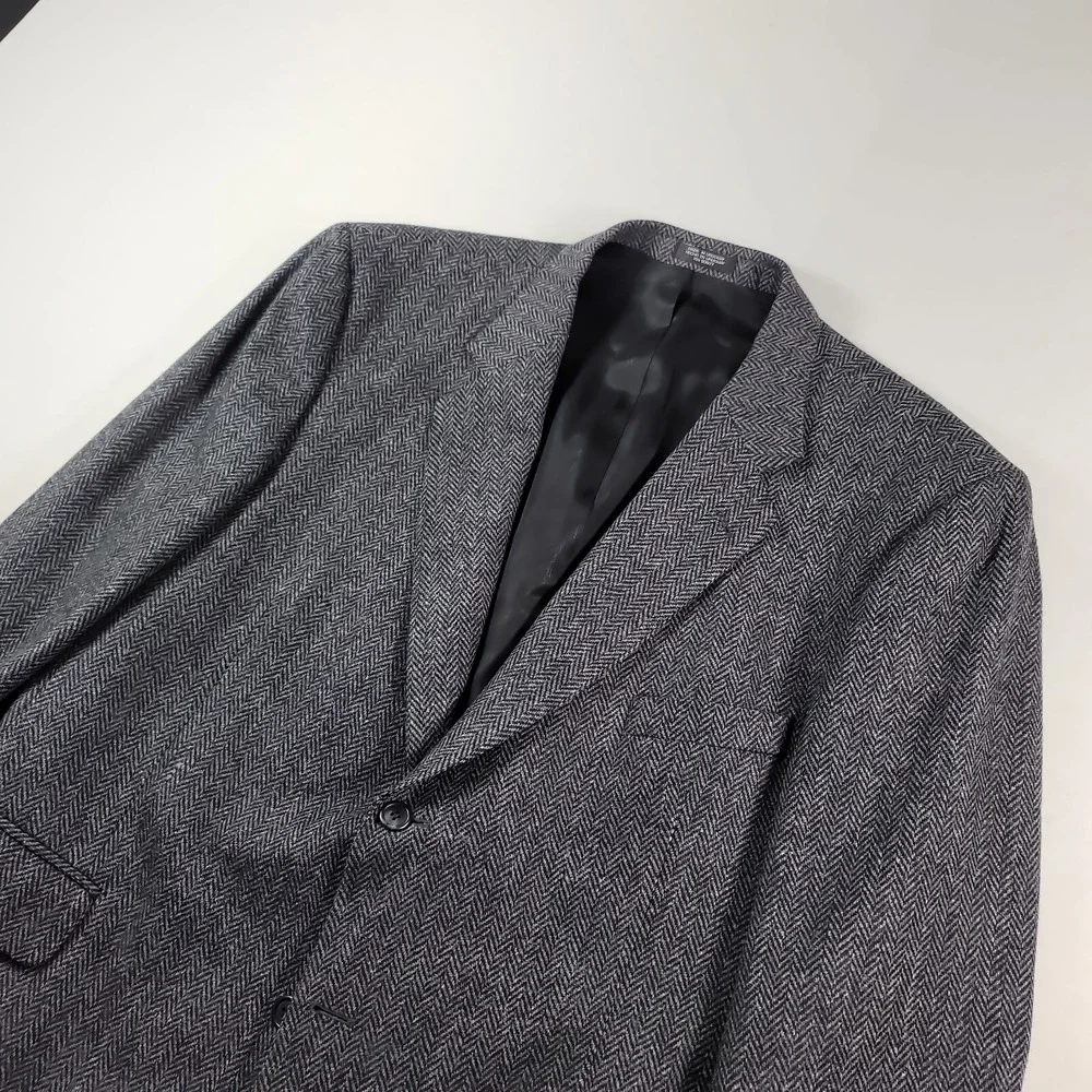 Stafford‎ Tweed Herringbone Sport Coat Mens 46R 46 Grey Black White